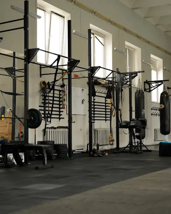 Функциональная зона BronxGym с турниками, стойками и мешками